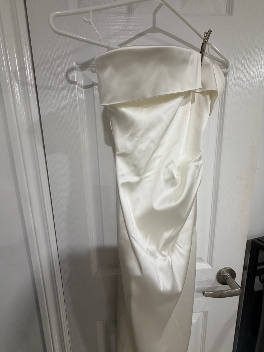 Aritzia Strapless Satin Column Dress in Ivory